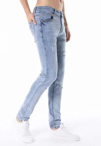 Miniatura 3 de ZLZ Jeans desgastados rasgados y azules para hombre, ajuste delgado, diseño de moda urbana, pantalones de mezclilla destruidos, ajuste elástico