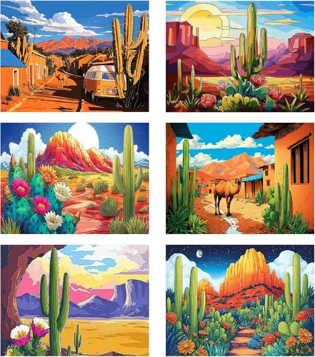 Miniatura 14 de Leatrice Paquete de 6 kits de pintura de diamantes para adultos, kits de arte de diamantes 5D, pinturas de puntos de gemas redondas, taladro