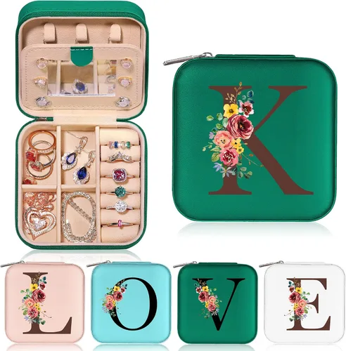 Pequeño organizador de joyas de viaje, cajas de joyería con inicial, organizador de joyas, regalos esenciales de viaje para mujeres, madres, amigas,