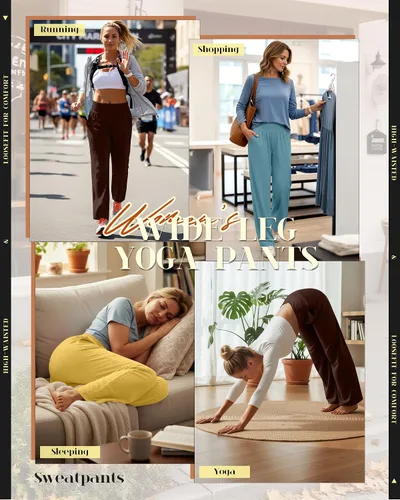 Miniatura 120 de Neer - Conjunto de 3 pantalones de yoga de pierna ancha para mujer - Pantalones deportivos cómodos, holgados, de cintura alta y casuales