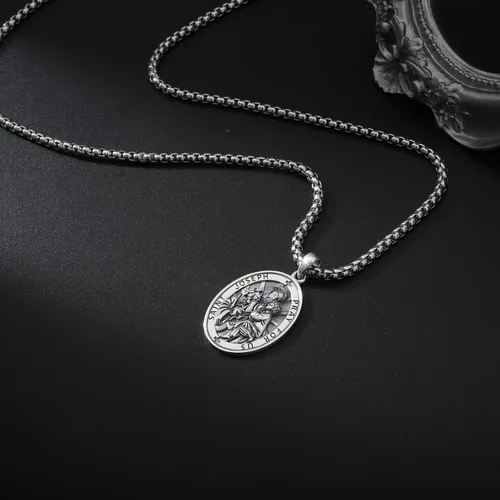 Miniatura 319 de Collar de plata de ley 925 con medalla de San Patrón, colgante de protección católica, amuleto, joyería religiosa para hombres y mujeres