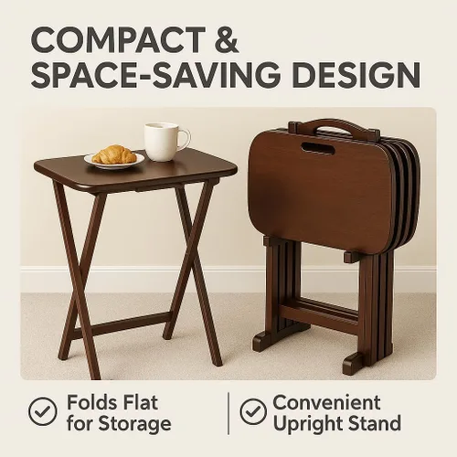 Miniatura 4 de Ergode Juego de mesa de madera de 5 piezas, elegantes mesas plegables, base duradera con marco en X, práctico soporte vertical, fácil montaje