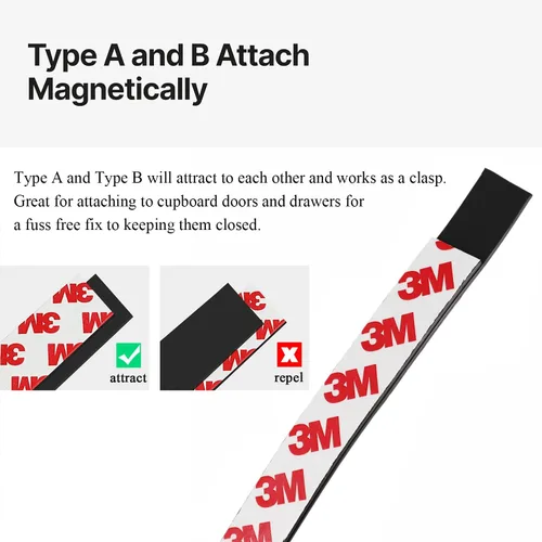 Miniatura 4 de AOMAG Cinta magnética flexible A+B, tiras magnéticas con respaldo adhesivo, rollo de cinta magnética (6.5 pies + 6.5 pies)