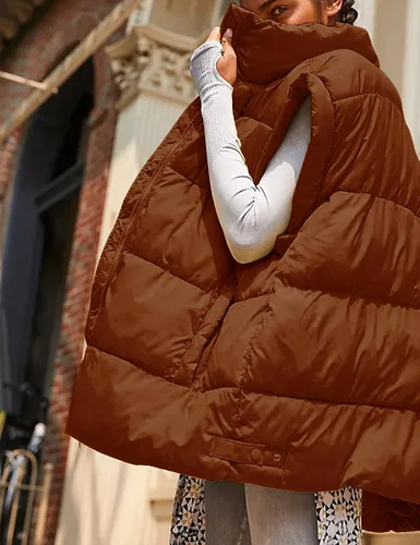 Miniatura 6 de Daacee Chaleco acolchado de burbujas para mujer, manga casquillo de invierno, con cremallera, acolchado, ligero, abrigo, abrigo, ropa de abrigo