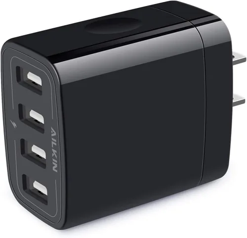 Cargador de pared, adaptador de cargador USB, estación de carga rápida AILKIN 4.8A, 4 puertos múltiples, bloque de base de alimentación, enchufe de