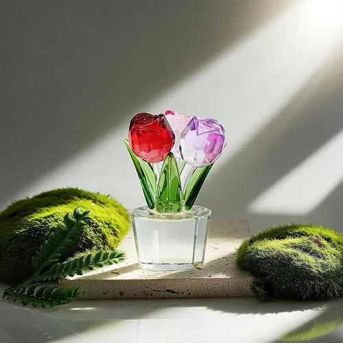 Miniatura 9 de Figuras de ramo de rosas coloridas de cristal, color rojo, rosa, morado, flores, regalo para mujeres, bodas, fiestas, figuras coleccionables