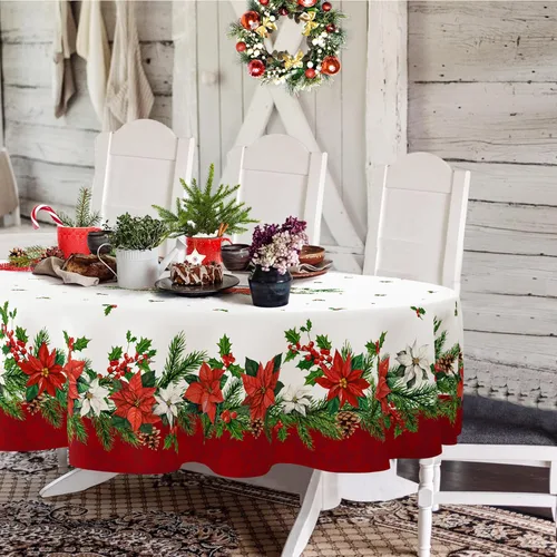 Miniatura 10 de Mantel rectangular de Navidad de 60 x 84 pulgadas, mantel de decoración navideña de alce, poliéster, impermeable y resistente a las arrugas, mantel
