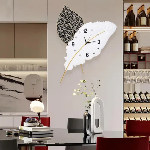 Miniatura 5 de Reloj de pared moderno con plumas, grande para decoración de sala de estar, reloj de pared decorativo, reloj de pared en blanco y negro, adecuado