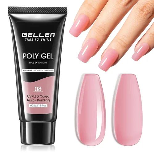 Miniatura 11 de GELLEN Natural Nude - Gel constructor de extensión de uñas de poligel, sin hema, TPO y TMPTA, 2.16 onzas 017 para engrosamiento de uñas de larga