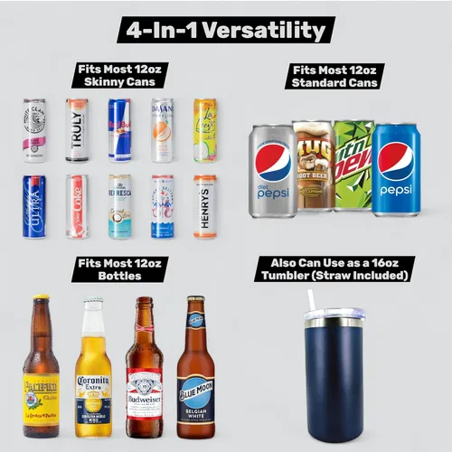 Miniatura 2 de Gadsden Flag - Enfriador de latas aislado 4 en 1 – Vaso de acero inoxidable para latas estándar y delgadas de 12 onzas, botellas o uso como taza