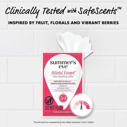 Miniatura 4 de Summer's Eve Blissful Escape - Toallitas femeninas, fórmula suave con pH equilibrado que ayuda a controlar el olor vaginal, toallitas envueltas