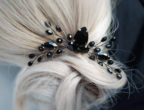 Miniatura 2 de Aimimier Peine de pelo de cristal negro para novia, peine de espalda marquesa para boda, fiesta de graduación, festival, accesorios para el cabello