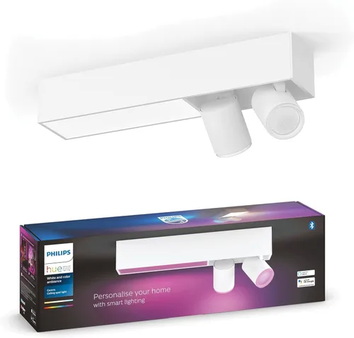 Philips Hue Centris - Foco de techo LED inteligente, blanco, luz que cambia de color y ambiente de color, 2 luces, control con aplicación, funciona