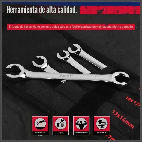 Miniatura 5 de SEDY Juego de 4 llaves para tuercas acampanadas, llave de extremo offset métrica 9 10 11 12 13 14 15 17mm, bolsa de almacenamiento de acero CR-V