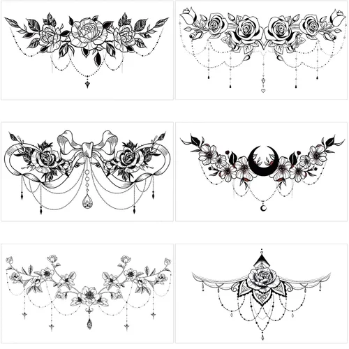 PAGOW 6 tatuajes falsos para mujer, impermeables, floral, moño, rosa, tatuaje de temperatura realista para mujeres y niñas, pecho (tamaño grande: