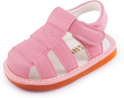 WILLFUN Sandalias chirriantes de verano para bebé, niño, niña, suela de goma de primera calidad, puntera cerrada, antideslizantes, zapatos para