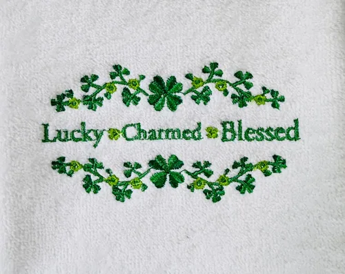 Miniatura 3 de Serafina Home Toallas de mano para baño irlandesas del día de San Patricio: suave absorbente Lucky Blessed Charmed Clover Bordado, 100% algodón, 16