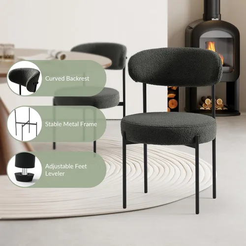 Miniatura 5 de WestinTrends Alexandria Mid-Century - Sillas de comedor redondas tapizadas de sherpa (juego de 2), color gris carbón