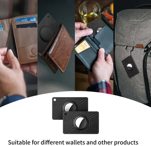 Miniatura 3 de Dovick - Soporte para billetera Airtag, funda para tarjetas compatible con Apple Air Tag para cartera, monedero, bolso Flexible Delgado Negro