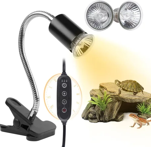 Luz de Calentamiento para Tortugas (Temporizador de Ciclo), Lámpara para Tortugas UVA UVB Bombillas de Calor - Paquete de 2 de 50W, Bombilla de Luz