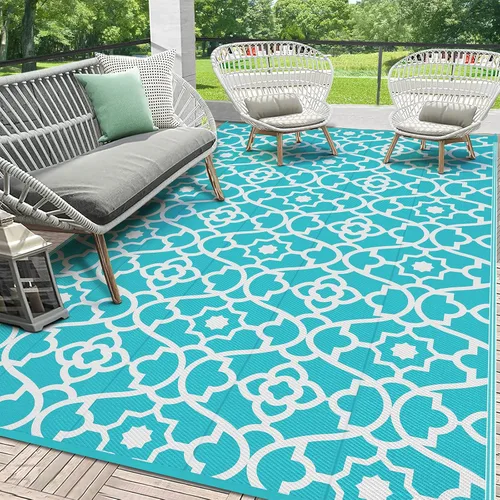 HEBE Alfombra de Exterior Impermeable 6x9, Alfombra de Paja de Plástico Alfombra de Camping, Alfombras de Patio Exterior Reversibles Tapete para RV