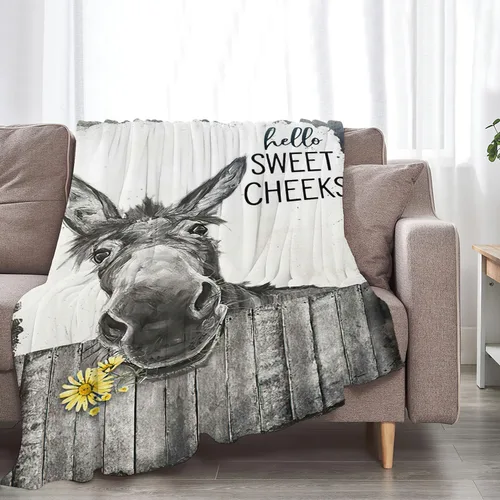Miniatura 7 de Manta divertida de burro, bonita manta de flor de burro para niños y adultos, súper cálida, suave y acogedora manta de franela de felpa para sofá