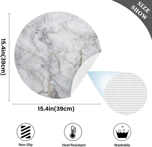 Miniatura 4 de Marble White Golden Print Placemats Set of 6 Washable Round Placemats for Dining Table Place Mats for Kitchen Heat Resistant Placemat for Kitchen