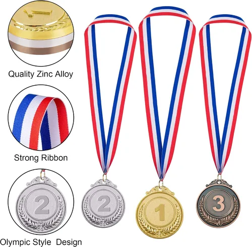 Miniatura 4 de 12/24/48/96 Piezas Medallas de Premio Oro, Plata y Bronce, Medallas de Campeón Estilo Olímpico Oro, Plata y Bronce Premios para Deportes, Oro Plata