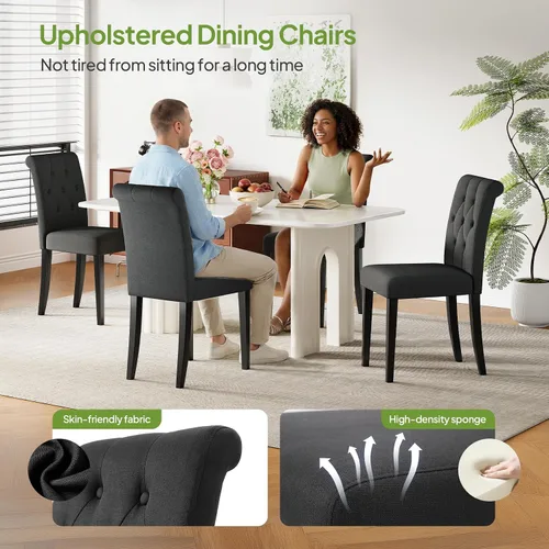 Miniatura 4 de Welzona - Juego de 4 sillas tapizadas para comedor, estilo Parsons, con botones, con patas de madera maciza, silla moderna de tela para Negro