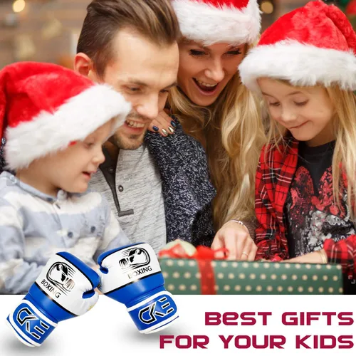 Miniatura 6 de CKE Guantes de boxeo para niños y niñas, jóvenes de 5 a 12 años, guantes de boxeo de entrenamiento para saco de boxeo, kickboxing, muay thai Azul