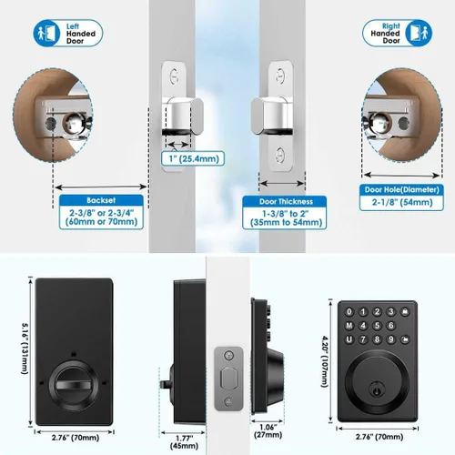 Miniatura 8 de Cerradura de Puerta de Entrada sin Llave con Teclado Pestillo Negro Mate con el Último Programa Simplificado de Un Toque y Seguridad Avanzada