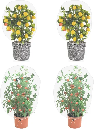 Red de malla de jardín para plantas, paquete de 4 mallas de malla de barrera de insectos con cordón, 3.3 x 2.6 pies, cubierta para plantas de jardín