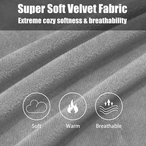 Miniatura 4 de Paquete de 2 fundas de almohada King de terciopelo con cremallera, súper suaves y acogedoras, fundas de almohada de franela difusa de lujo con Gris