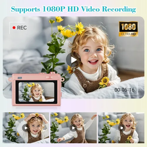 Miniatura 4 de Mini cámara – Mini cámara digital 2K con tarjeta de 16 GB, batería de larga duración, vlog de viaje y sesión de fotos en cualquier momento, Oro rosa