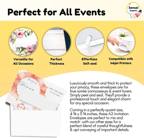 Miniatura 4 de 110 sobres de invitación blancos de 4 3/4 x 5 ¾ – A2 – para invitaciones de boda, RSVP, tarjetas de felicitación, correo de almacenamiento de fotos