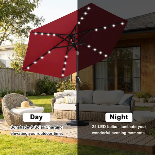 Miniatura 4 de ABCCANOPY Sombrillas solares duraderas para patio con 24 luces LED de 7.5 pies con 6 varillas resistentes (borgoña)