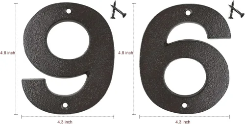 Miniatura 6 de Número de casa de hierro fundido vintage de 4.9 pulgadas de alto, números de dirección de casa sólidos, acabado cepillado de arena único con aspecto