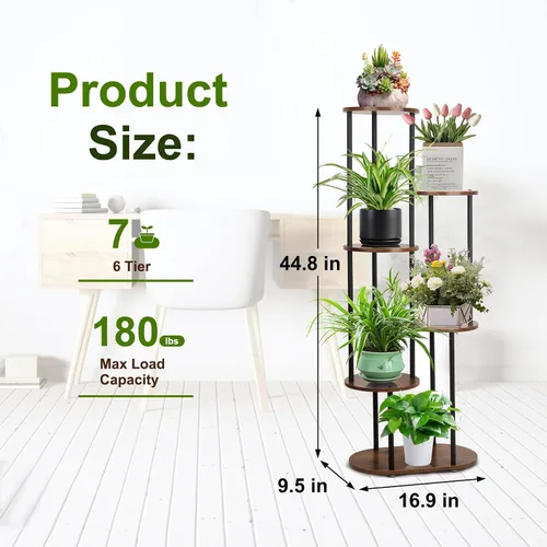 Miniatura 6 de Soporte para plantas de interior – Soporte para plantas de 6 niveles para 7 macetas, estante para plantas de flores, estante grande de madera