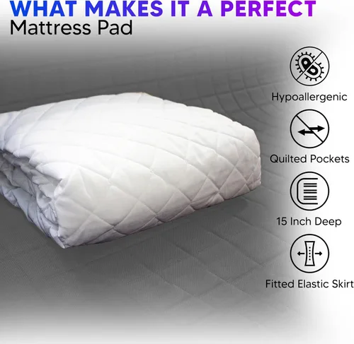 Miniatura 3 de Protector de colchón impermeable tamaño Queen de alta calidad, acolchado, transpirable, de grado hotelero, con bolsillo profundo que se estira hasta