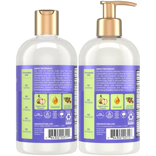 Miniatura 2 de SheaMoisture Champú y acondicionador anticaspa – Vinagre de sidra de manzana, manteca de karité, ácido salicílico al 3% para aliviar la picazón