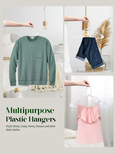 Miniatura 5 de Cozymood Perchas de plástico con muescas, paquete de 50 perchas tubulares para ropa que ahorran espacio, color blanco, delgadas, antideslizantes