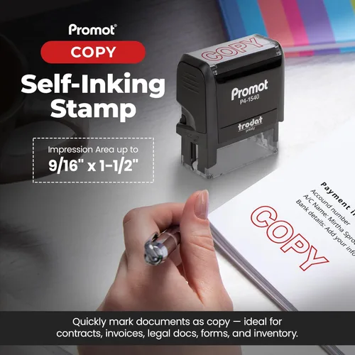 Miniatura 2 de Promot Sello de Copia Autoentintado de Goma - Sello Copia Recargable - Sellos de Negocio, Contabilidad, Pedidos, Trabajo, Sellos de Oficina - Tinta