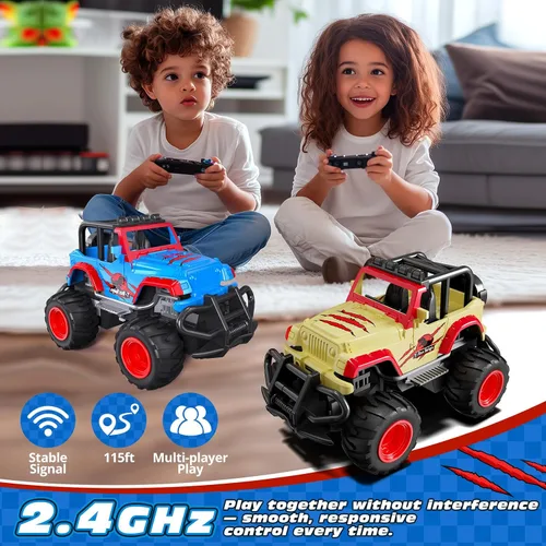 Miniatura 5 de Tecnock Mini auto RC para niños, auto a control remoto a escala 1:32 con batería recargable tipo C, 2.4 GHz duradero pequeño camión RC con fácil Azul