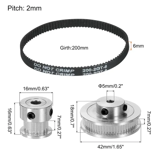 Miniatura 2 de MECCANIXITY Polea de distribución de 20 y 60 dientes de 0.197 in de diámetro con correa y llave para impresora 3D, máquina CNC