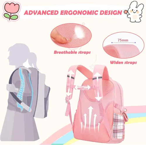 Miniatura 6 de PRLINJSK Mochila para niñas, mochila escolar linda para niñas, niños y adolescentes, mochila Kawaii para primaria, Negro, Mediana, Mochilas