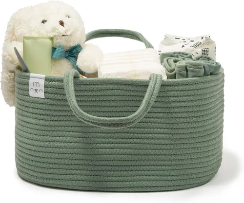Miniatura 10 de Natemia Organizador de pañales – Asas de cuerda portátil y 3 compartimentos para artículos de bebé – Cesta de almacenamiento para artículos