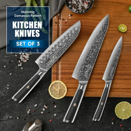 Miniatura 3 de Sunnecko Juego de Cuchillos de Cocina Damascus de 3 Piezas, Juego de Cuchillos de Chef Afilados Juegos de Cuchillos de Cocina Profesionales Full