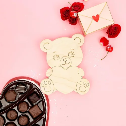 Miniatura 5 de Oso de peluche con recortes de madera de corazón de 20 pulgadas, 1/8 de grosor, paquete de 1 oso de peluche para decoración de baby shower y San
