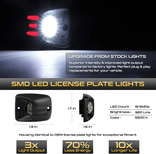 Miniatura 2 de VIPMOTOZ Tubo de neón OLED rojo blanco puro SMD LED para placa de matrícula de repuesto para camioneta Toyota Tacoma 1995-2004