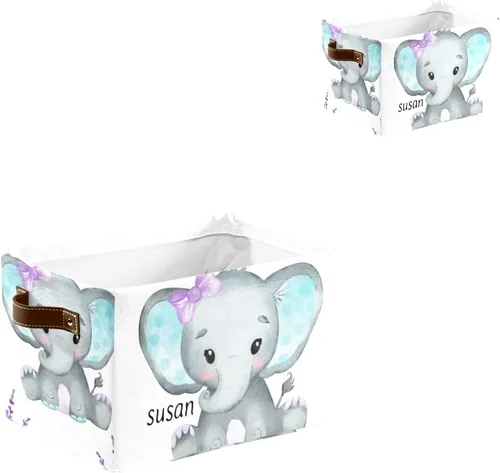 Miniatura 6 de Canasta de almacenamiento personalizada de elefante verde azulado con nombre, caja de almacenamiento grande con asas para el hogar, oficina